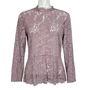 H&M Women's Floral Lace Peplum Top Long Sleeve Mauve Purple Large